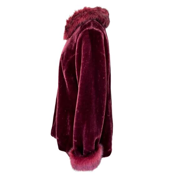 Dennis Basso Velour Faux Fur Coat Coquette Glam Small Red Cozy Goth Holiday Cozy - Picture 9 of 13